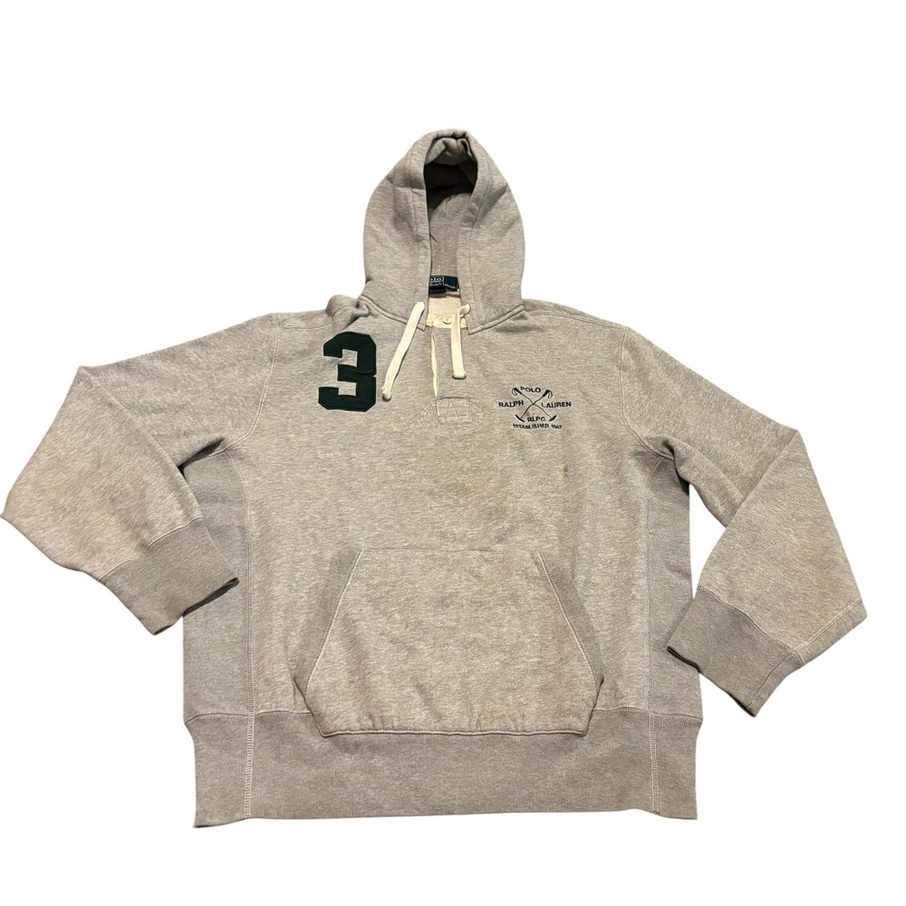 Polo Ralph Lauren Mens Gray RLPC Rugby Graphic Button Henley Hoodie Sweatshirt L